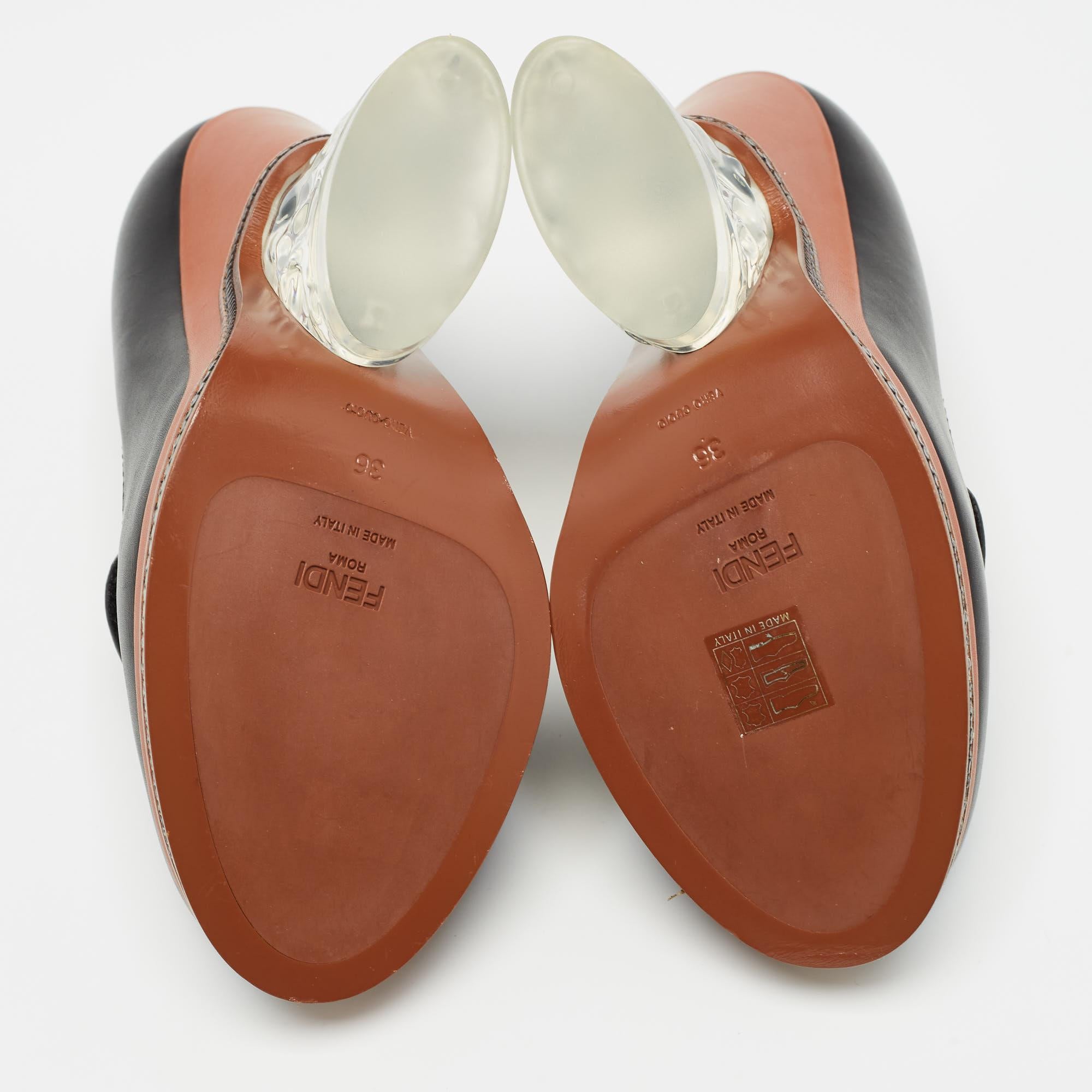 Fendi - Escarpins à talon compensé en cuir noir - Taille 36 en vente 1