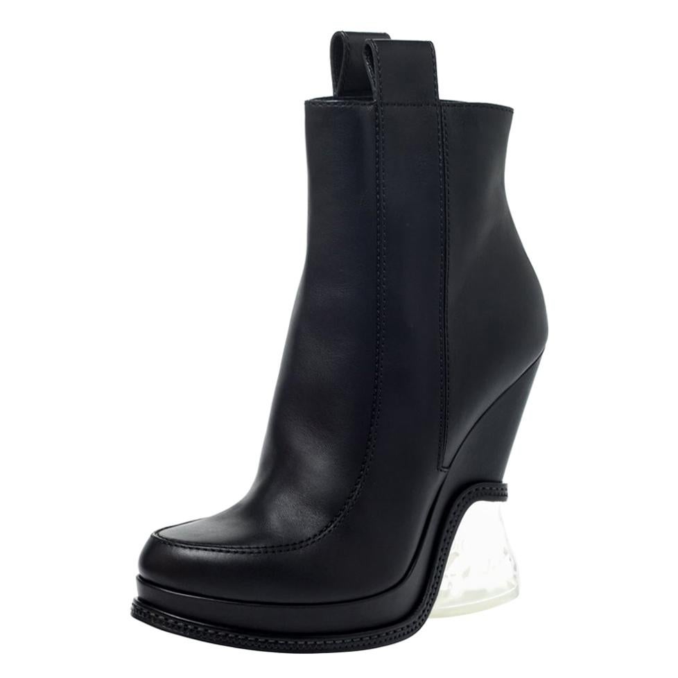 Fendi Black Leather Wedge Lucite Heel Platform Boots Size 40 at 1stDibs ...