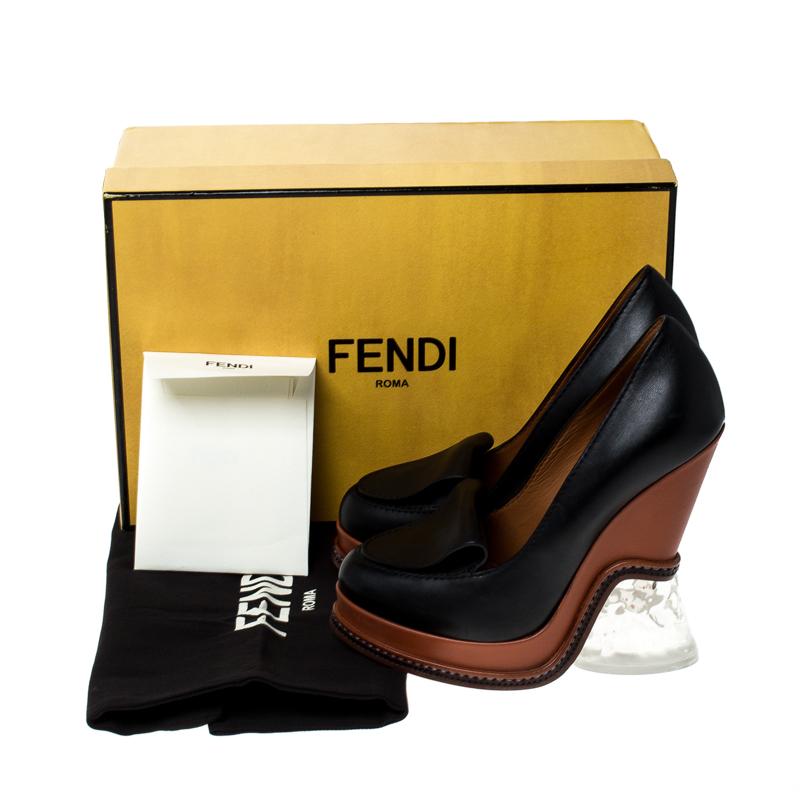 Fendi Black Leather Wedge Platform Pumps Size 36 4