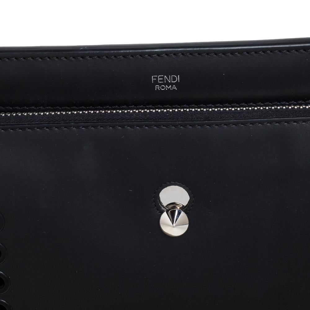 Fendi Black Leather Whipstitch Dotcom Top Handle Bag 8