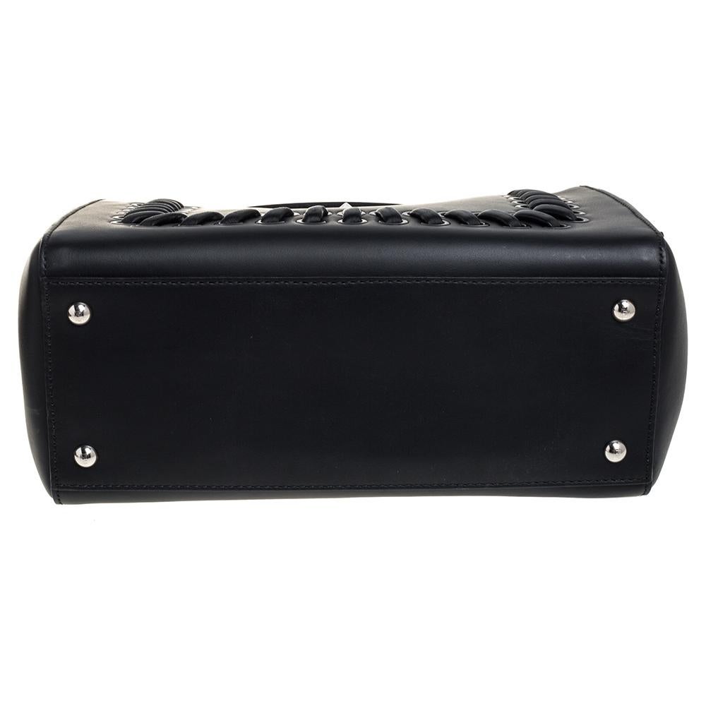 Women's Fendi Black Leather Whipstitch Dotcom Top Handle Bag