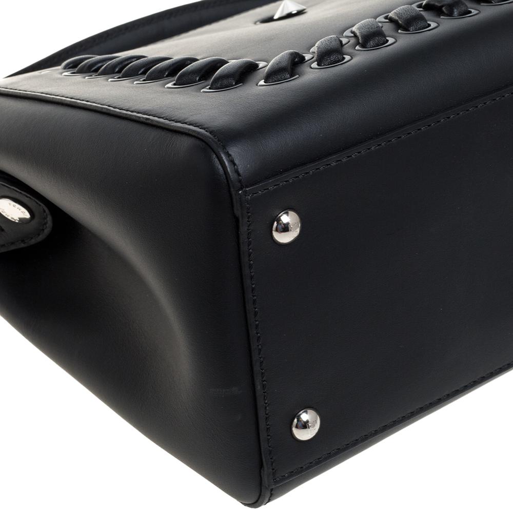 Fendi Black Leather Whipstitch Dotcom Top Handle Bag 2
