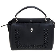 Fendi Black Leather Whipstitch Dotcom Top Handle Bag
