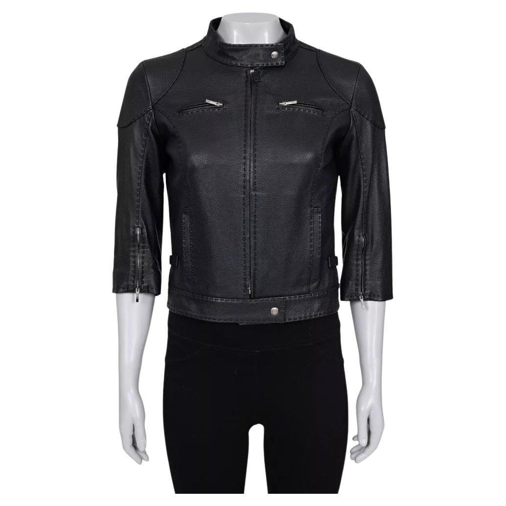 Fendi - Giacca con zip in pelle nera - IT42 / M. in vendita