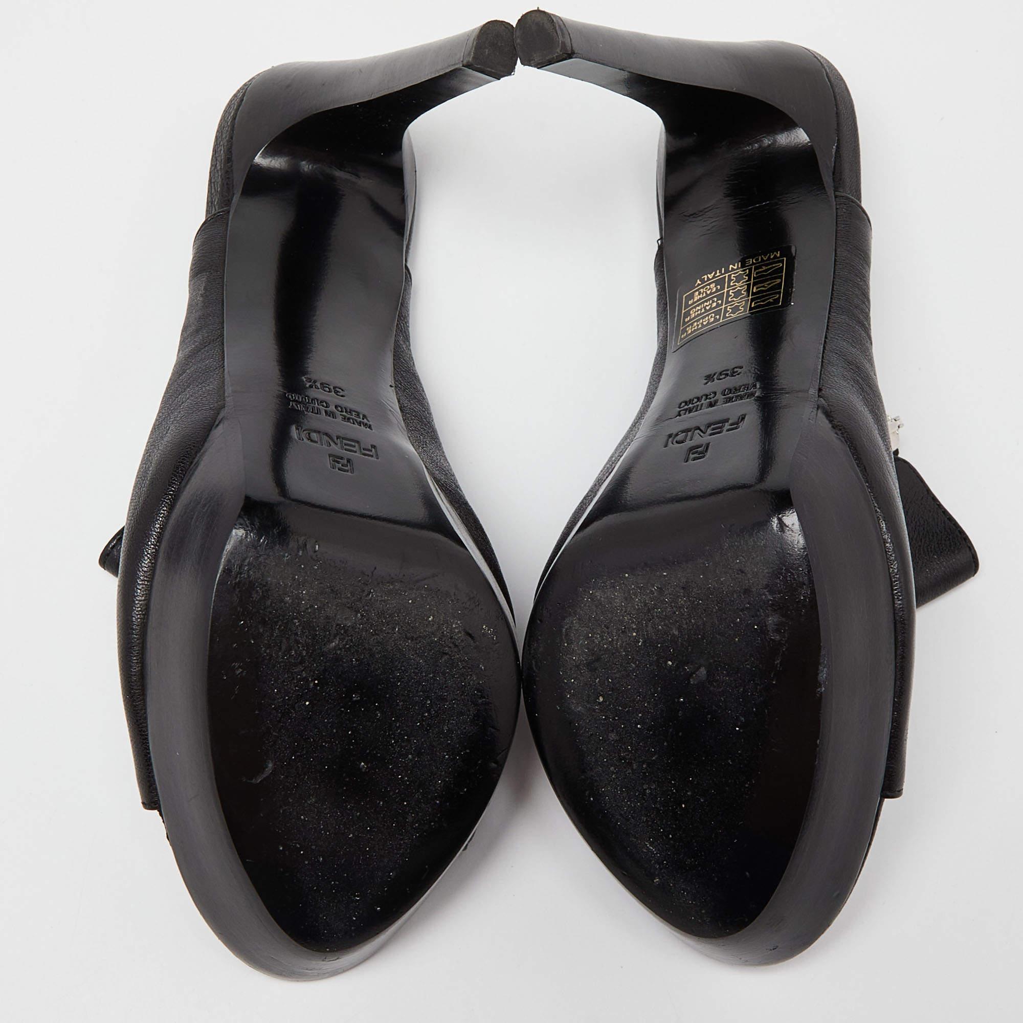 Fendi Black Leather Zipped Heel Mule Size 39.5 4