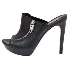 Fendi Black Leather Zipped Heel Mule Size 39.5