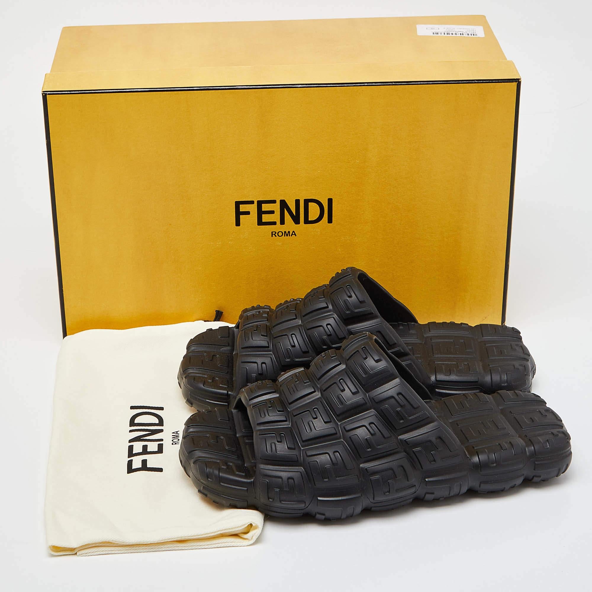 Fendi Black Logo Embossed Rubber Cloud Slides Size 44 5