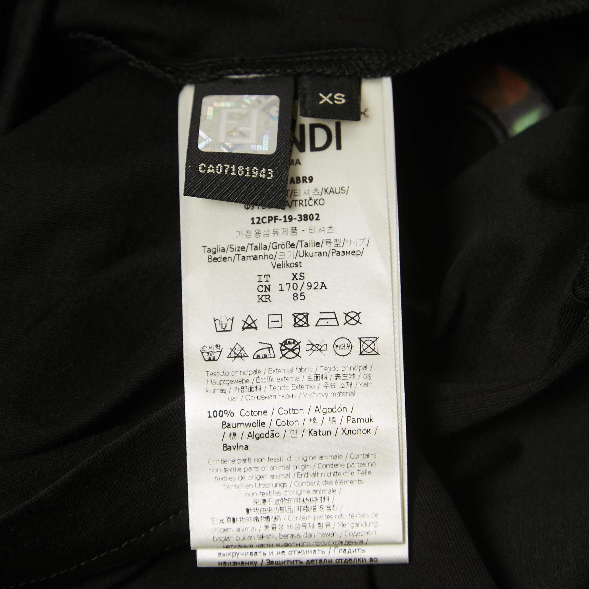 Fendi Black Logo Embroidered Cotton Half Sleeve T-Shirt XS In Good Condition In Dubai, Al Qouz 2