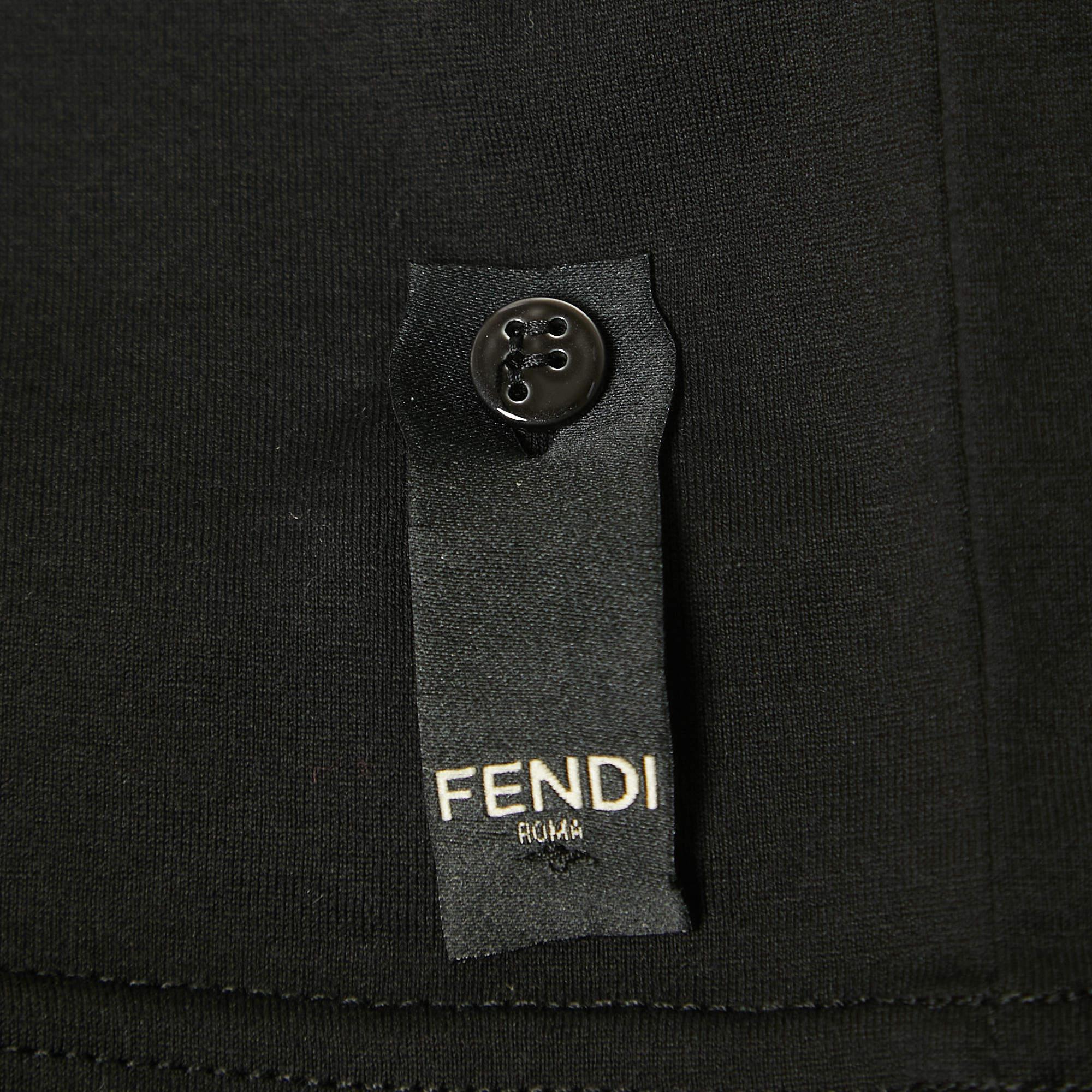 Men's Fendi Black Logo Embroidered Cotton Half Sleeve T-Shirt XS