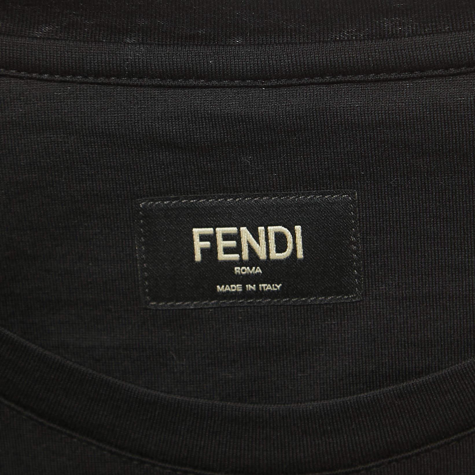 Fendi Black Logo Embroidered Cotton Half Sleeve T-Shirt XS 1