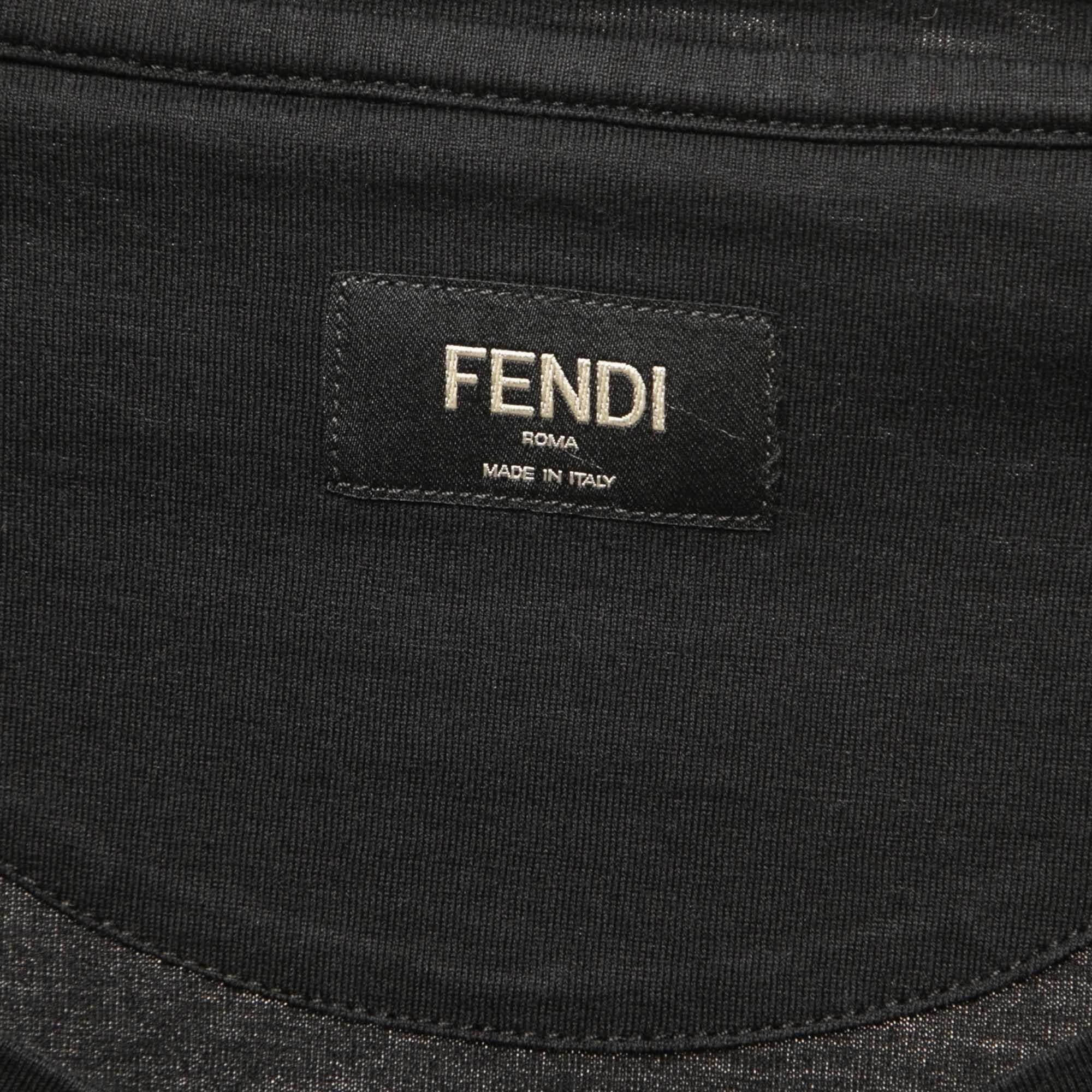 Men's Fendi Black Logo Embroidered Cotton Half Sleeve T-Shirt XXL