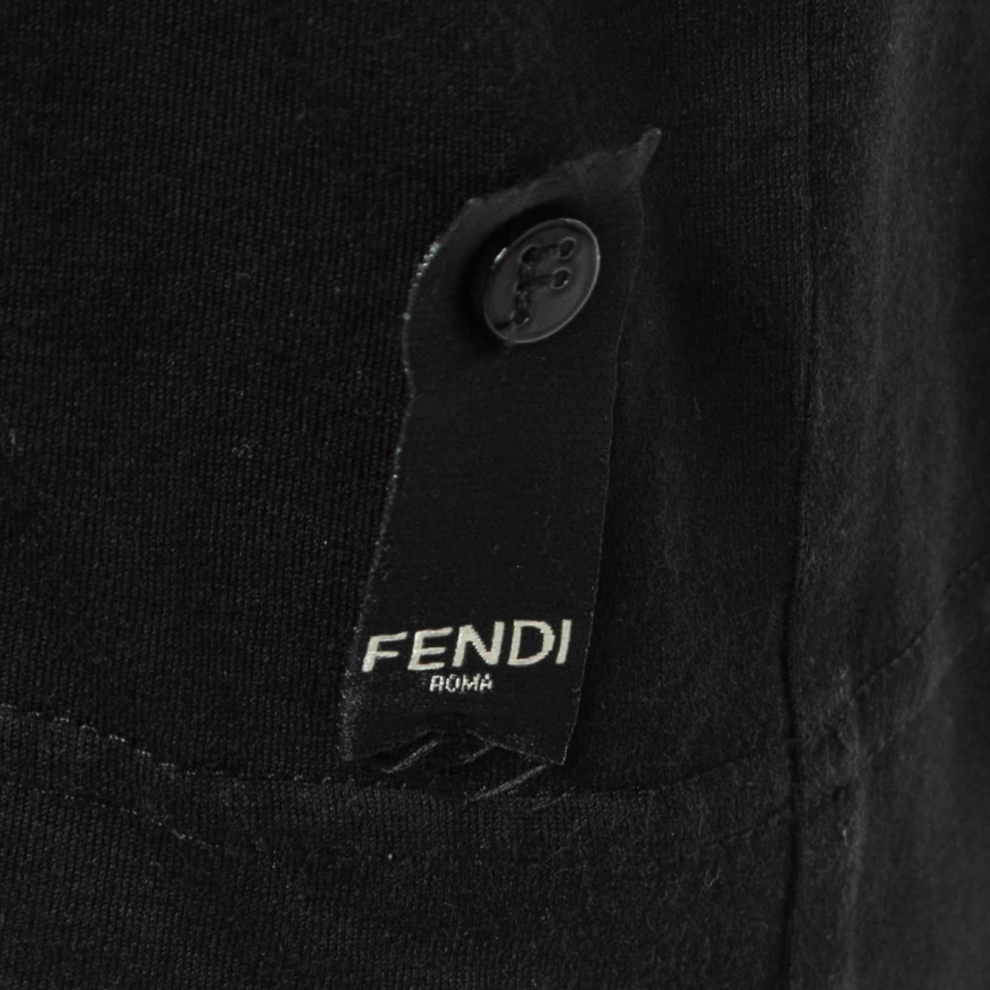 Fendi Black Logo Embroidered Cotton Half Sleeve T-Shirt XXL 1
