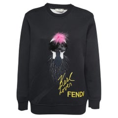 Fendi Black Logo & Karl Signature Embroidered Cotton Crew Neck Sweatshirt S