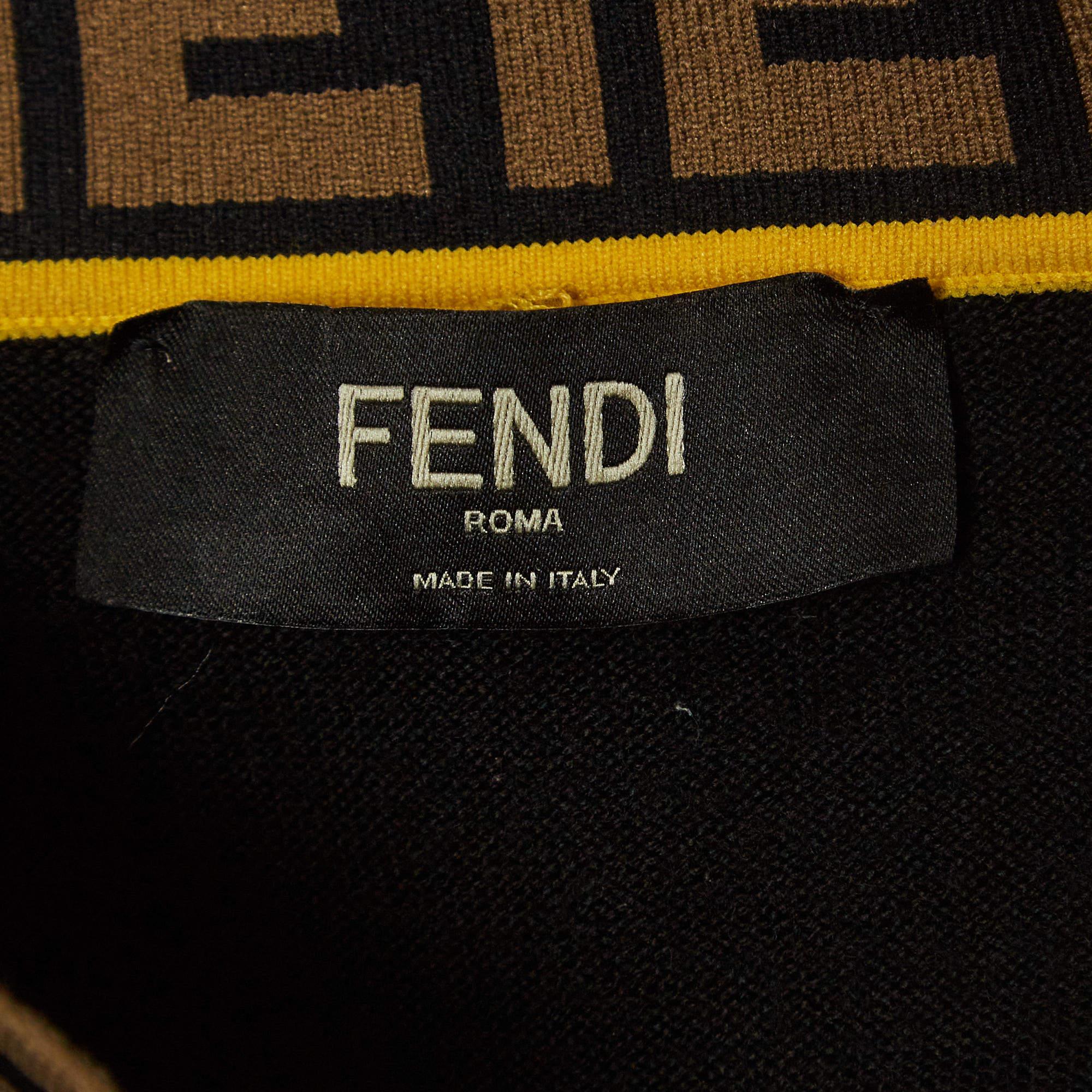Men's Fendi Black Logo Motif Wool Turtle Neck Pullover M