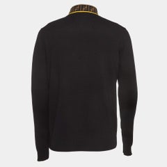 Fendi Schwarz Logo Motiv Wolle Rollkragenpullover S