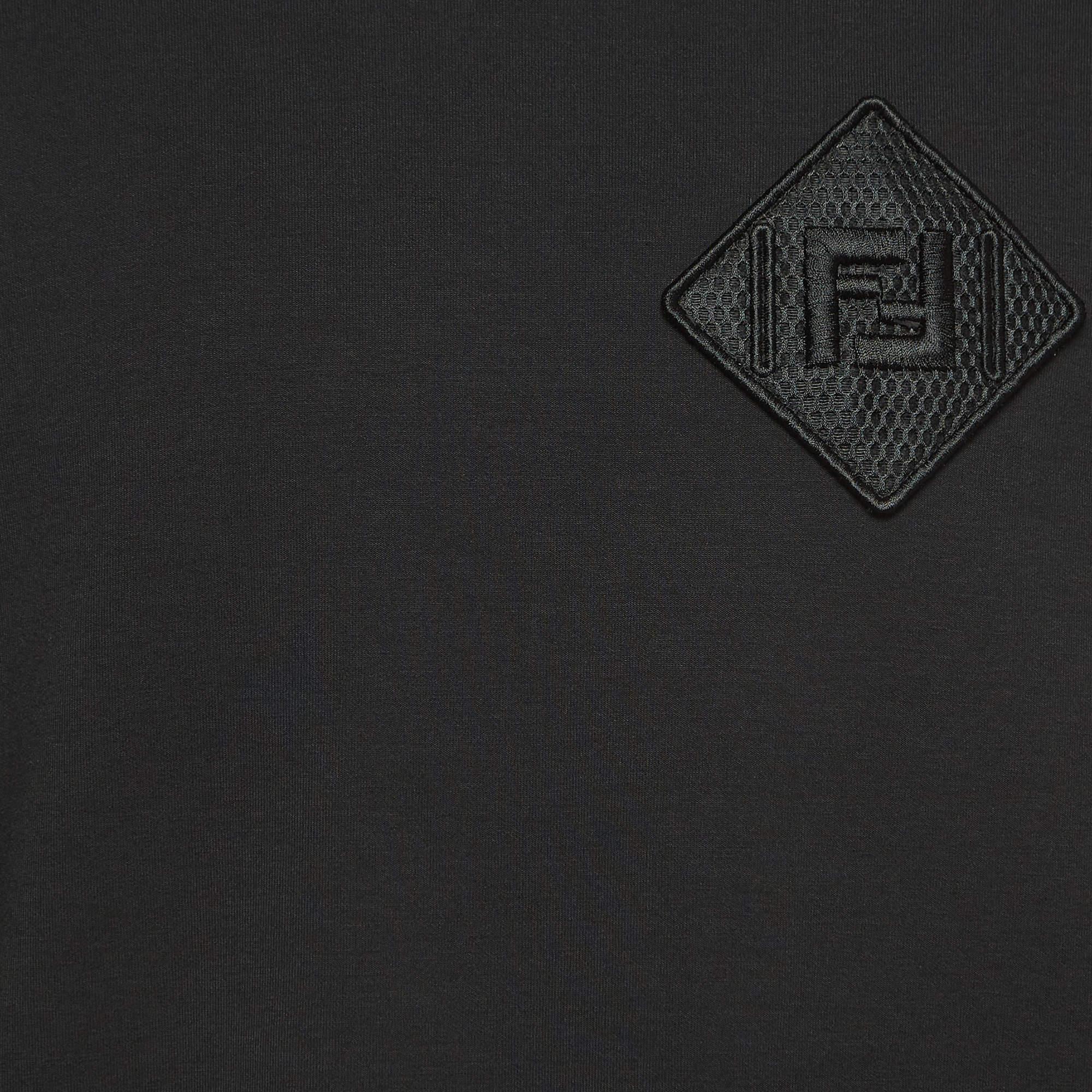 Women's Fendi Black Logo Patch Cotton Knit Zipper Detail Sleeve Sweater L