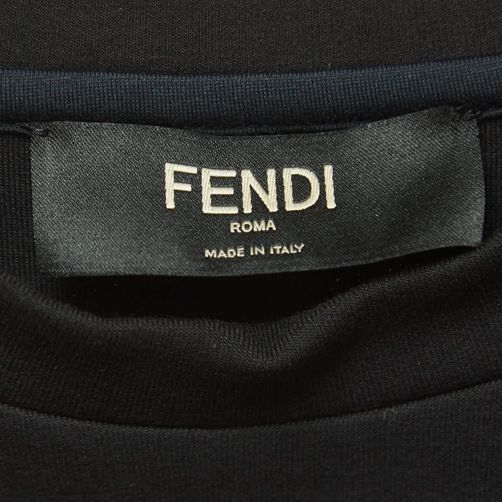 Fendi Black Logo Patch Cotton Knit Zipper Detail Sleeve Sweater L 1