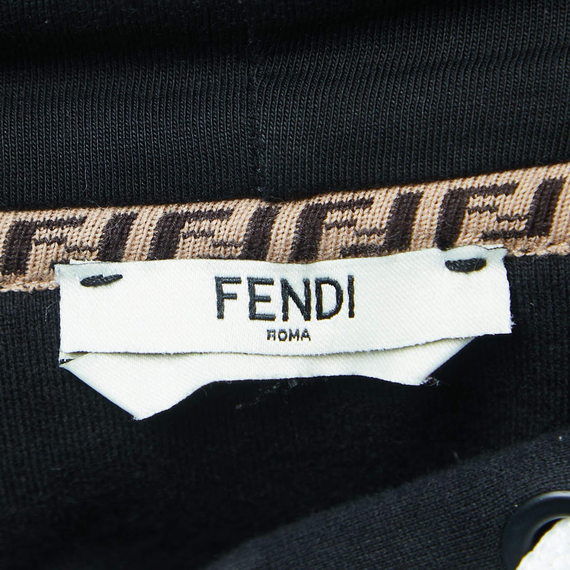 Women's Fendi Black Logo Print Cotton Hoodie XS For Sale