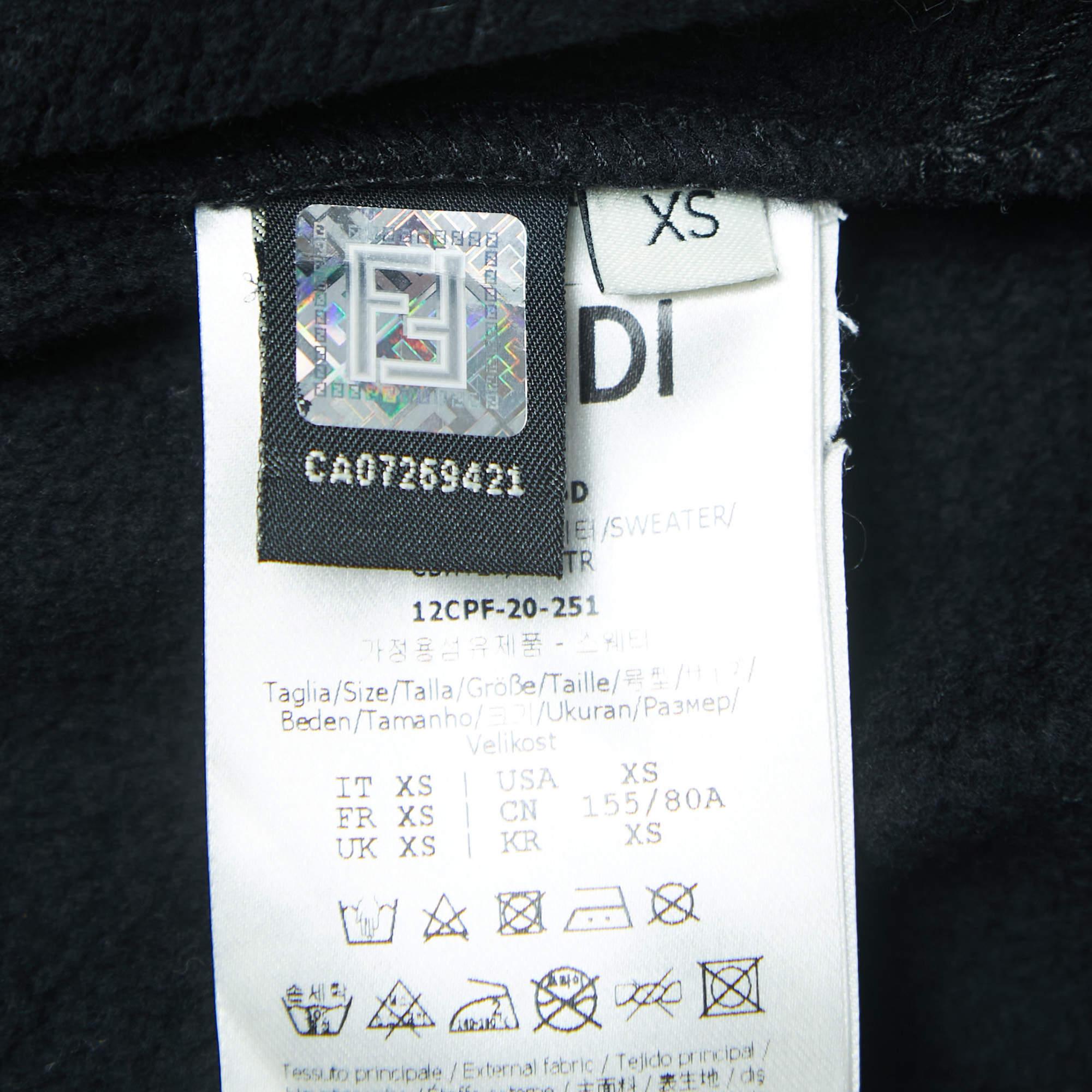 Fendi Black Logo Print Cotton Hoodie XS For Sale 1