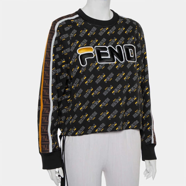 Fendi Black Logo Printed Waist Tie Detail Crewneck Sweatshirt L For Sale at  1stDibs