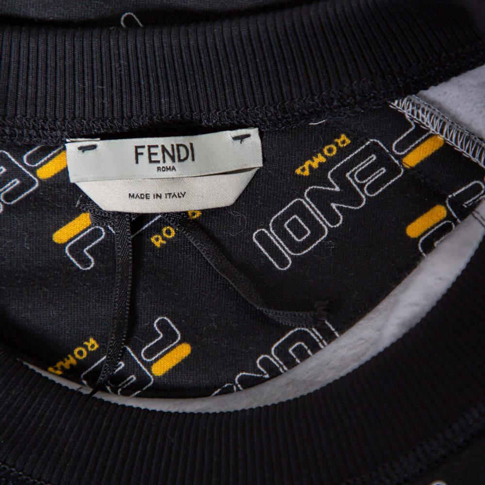 Fendi Black Logo Printed Waist Tie Detail Crewneck Sweatshirt L 1