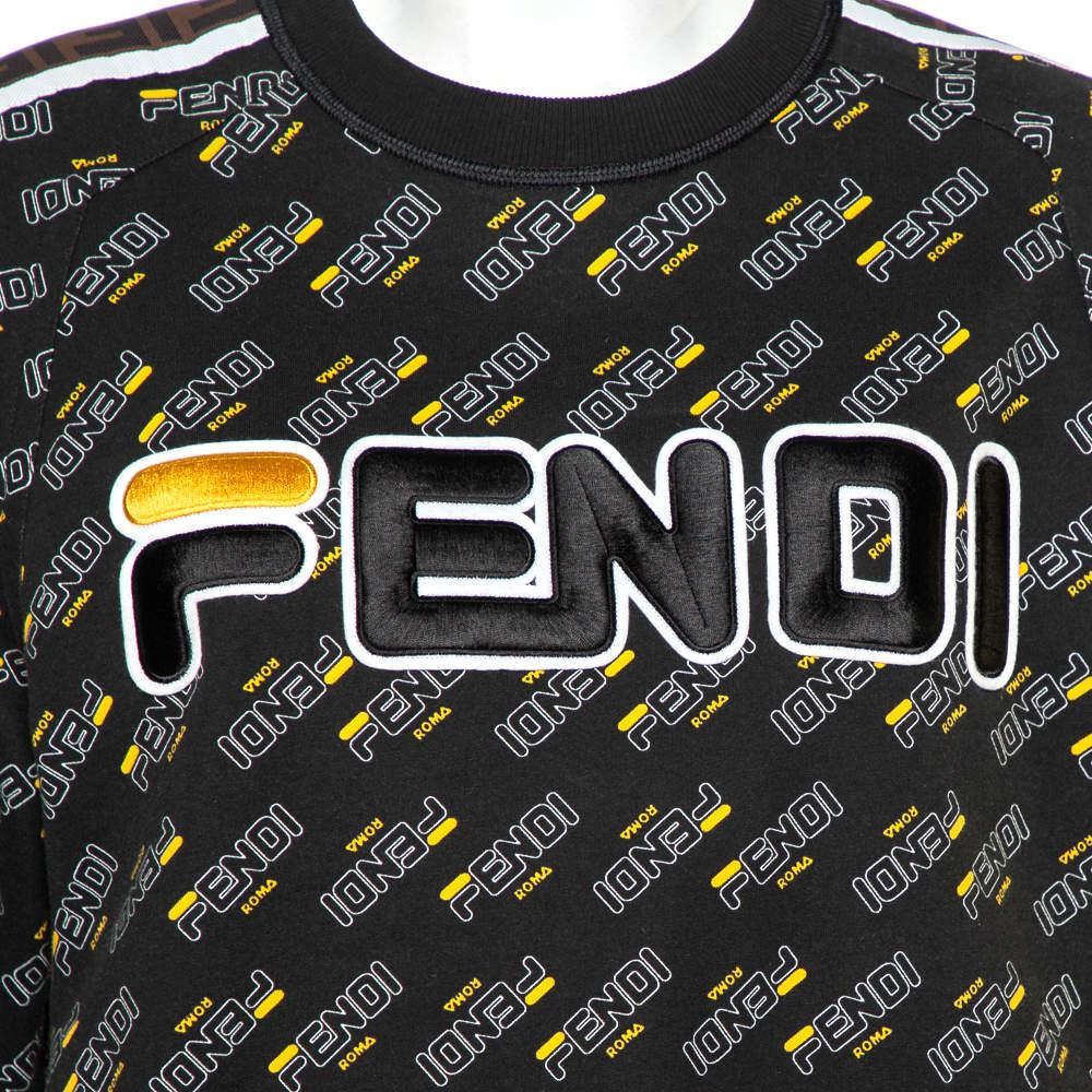 Fendi Black Logo Printed Waist Tie Detail Crewneck Sweatshirt L 2