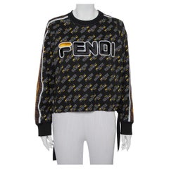 Fendi Black Logo Printed Waist Tie Detail Crewneck Sweatshirt L