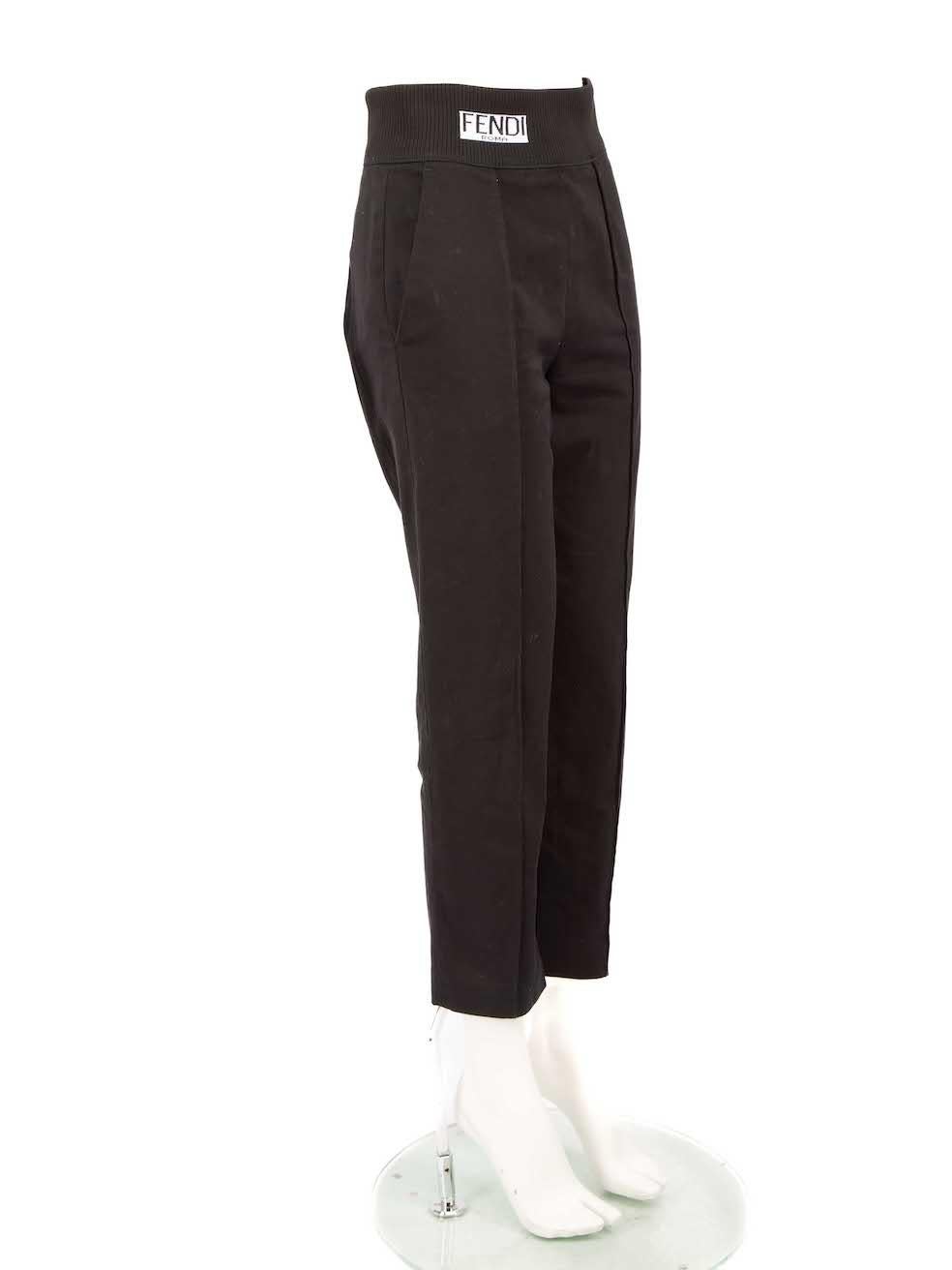CONDITION is Very good. Minimal wear to trousers is evident. Minimal discolouration to front left knee area and hemline. The composition label is unclear on this used Fendi designer resale item.
 
 
 
 Details
 
 
 Black
 
 Cotton
 
 Trousers
 

