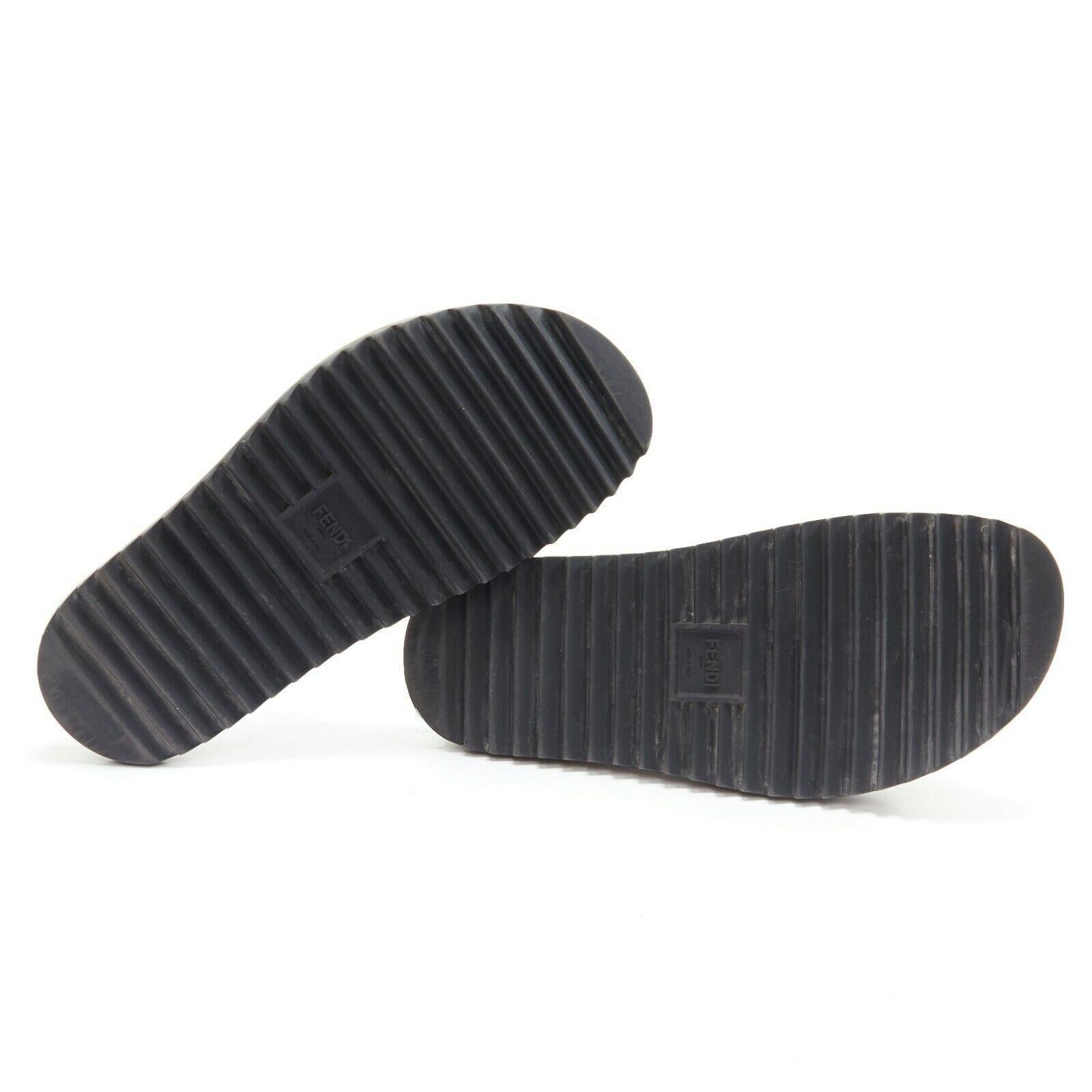 Men's FENDI black logomania deboss branding rubber thick strap ridged sole slides EU43