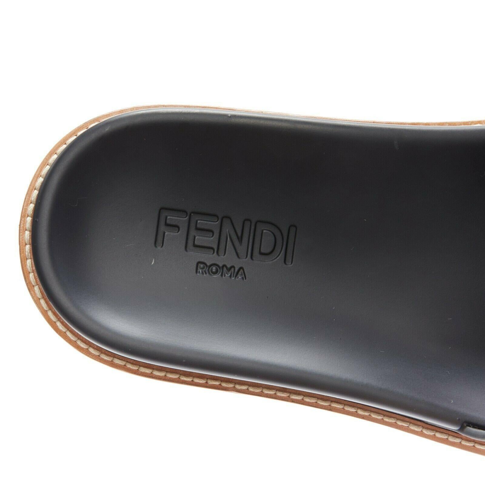 FENDI black logomania deboss branding rubber thick strap ridged sole slides EU43 3
