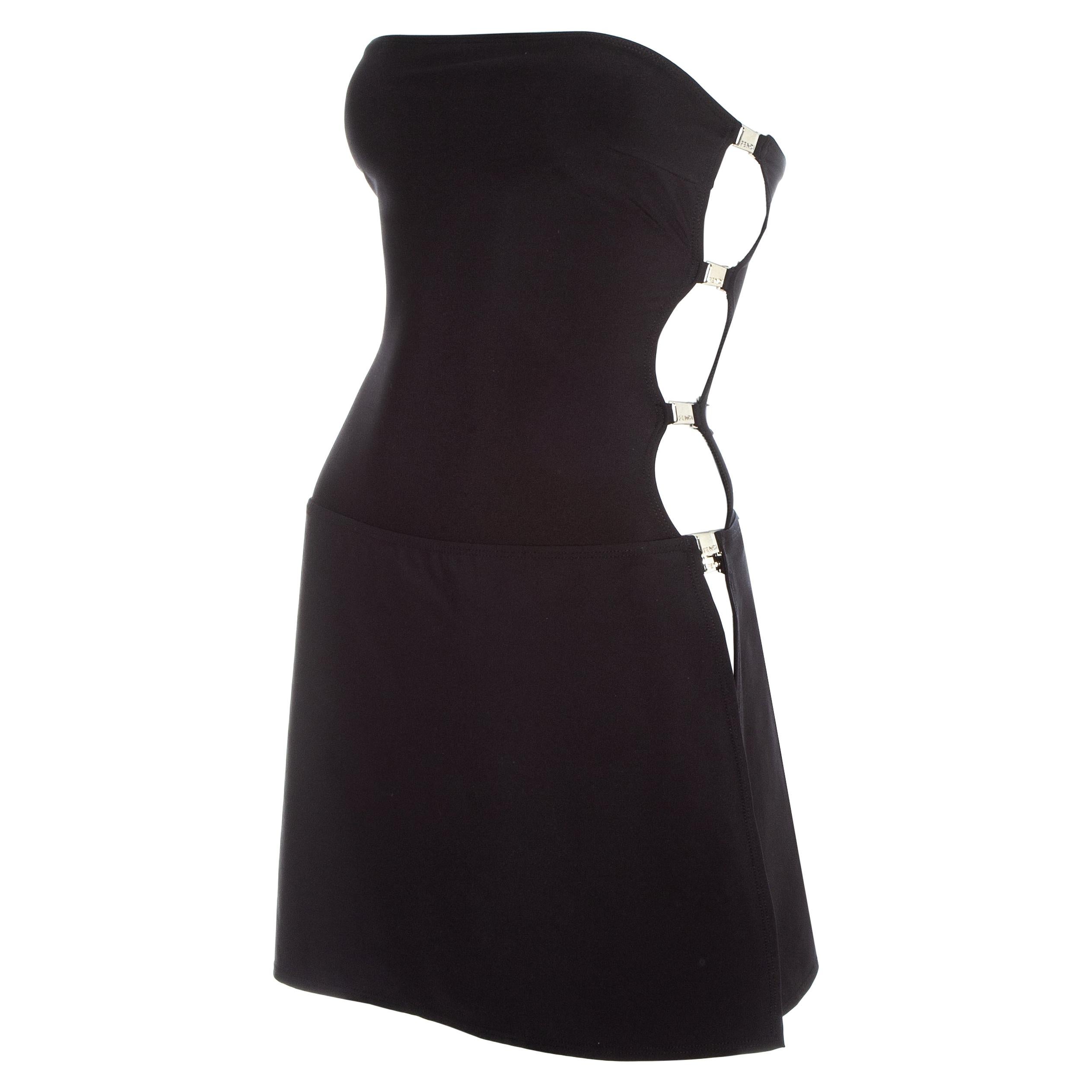 Fendi black lycra bodysuit and skirt set, ss 1997