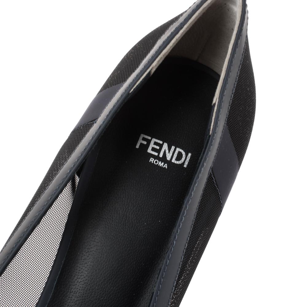 Fendi Black Mesh And Blue Leather Trim Colibri Pointed Toe Pumps Size 40 1