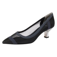 Fendi Black Mesh And Blue Leather Trim Colibri Pointed Toe Pumps Size 40