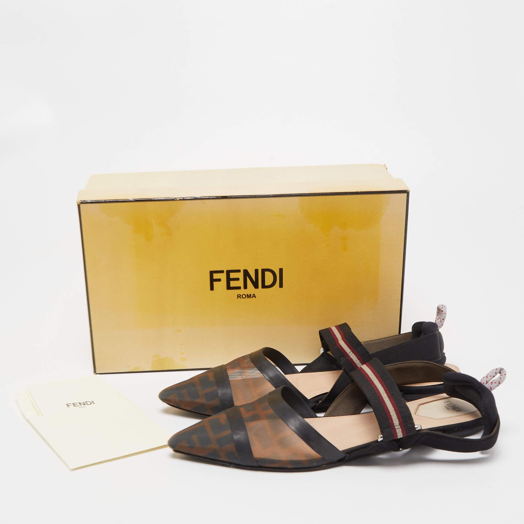 Women's Fendi Black Mesh and Fabric Colibri Slingback Flat Sandals Size 40