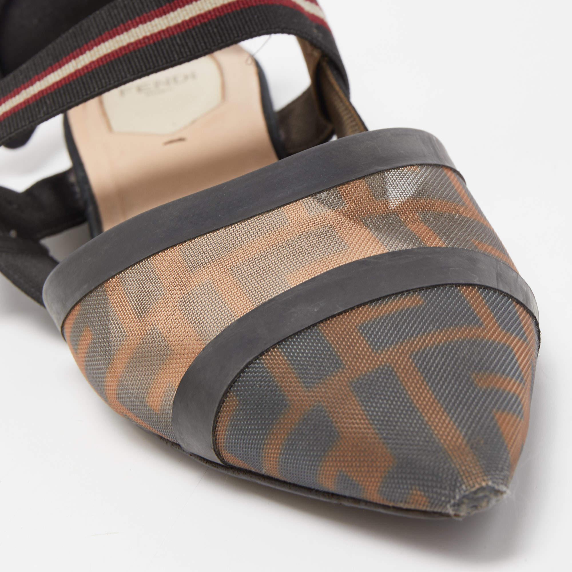 Fendi Black Mesh and Fabric Colibri Slingback Flat Sandals Size 40 2