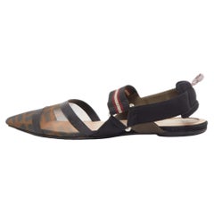 Fendi Black Mesh and Fabric Colibri Slingback Flat Sandals Size 40