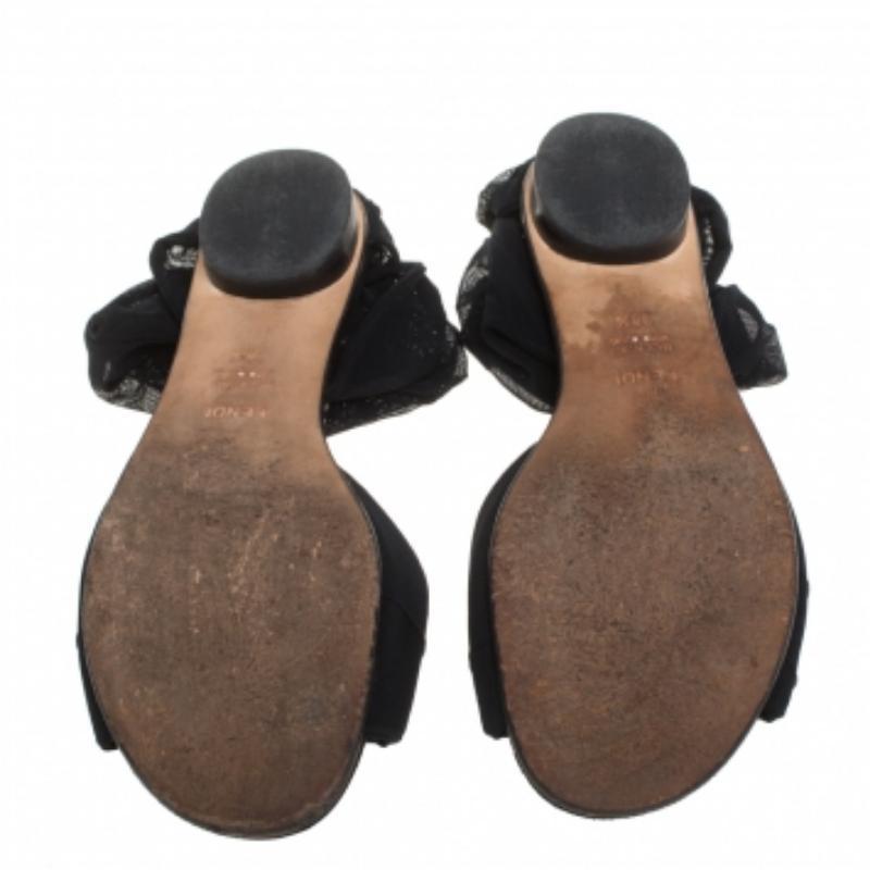 Fendi Schwarz Mesh und Wildleder Schleife offener Zeh flache Sandalen Größe 38.5 Damen im Angebot
