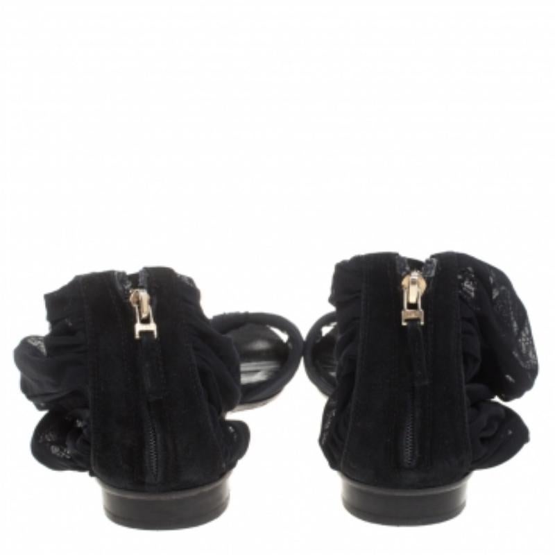 Fendi Schwarz Mesh und Wildleder Schleife offener Zeh flache Sandalen Größe 38.5 im Angebot 1