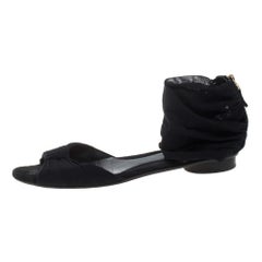 Fendi Black Mesh and Suede Bow Open Toe Flat Sandals Size 38.5