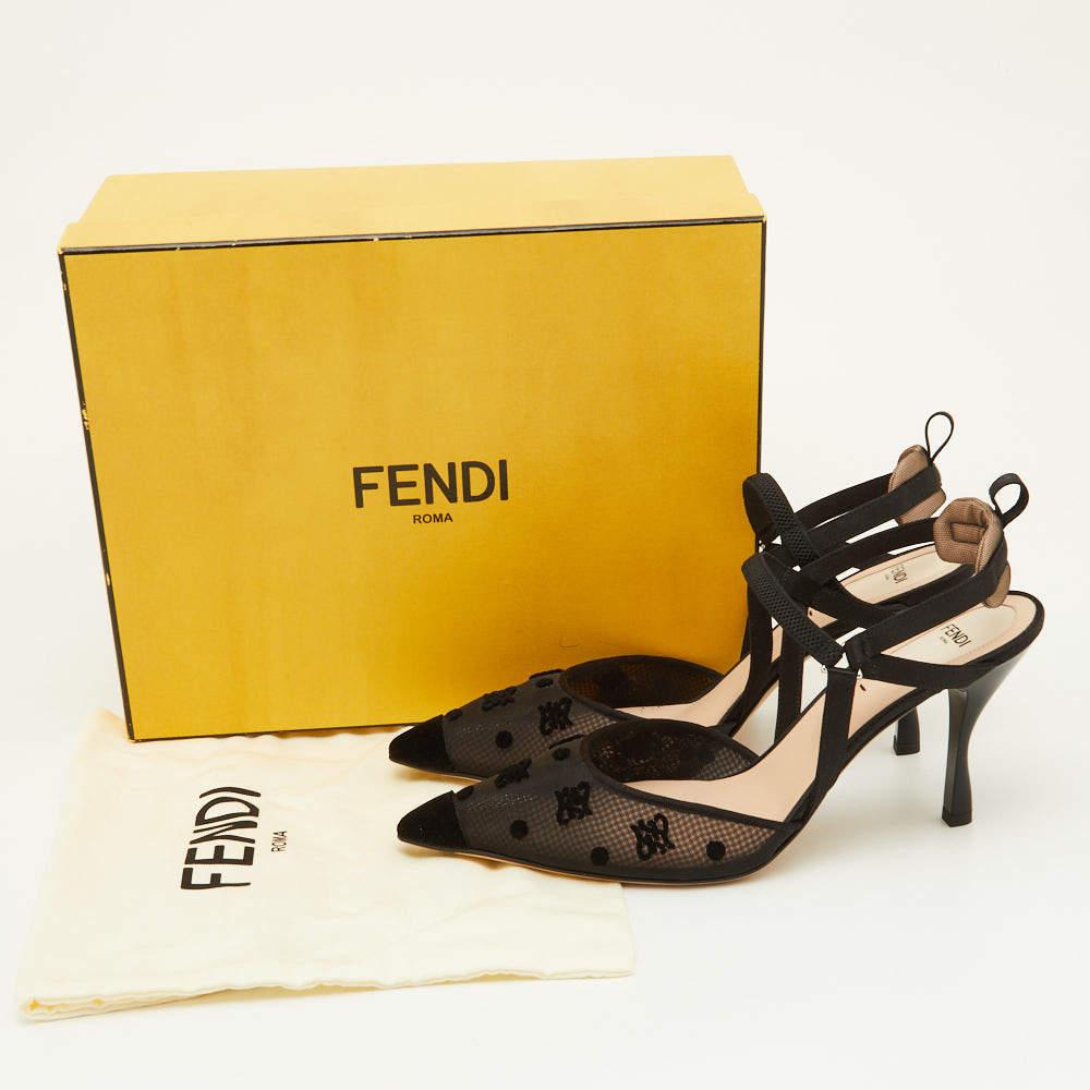 Fendi Black Mesh and Velvet Colibri Slingback Pumps Size 41 2