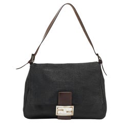 Retro Fendi Black Mesh Coated Fabric Mama Baguette Shoulder Bag