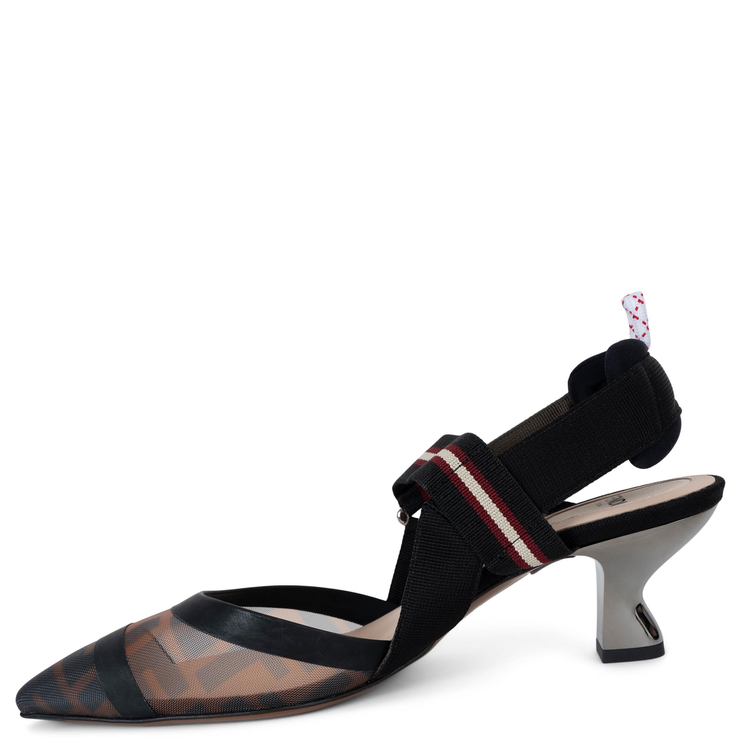 FENDI schwarzes Netz COLIRBI 55 KITTEN HEEL Slingbacks Heels Schuhe 38 (Schwarz) im Angebot