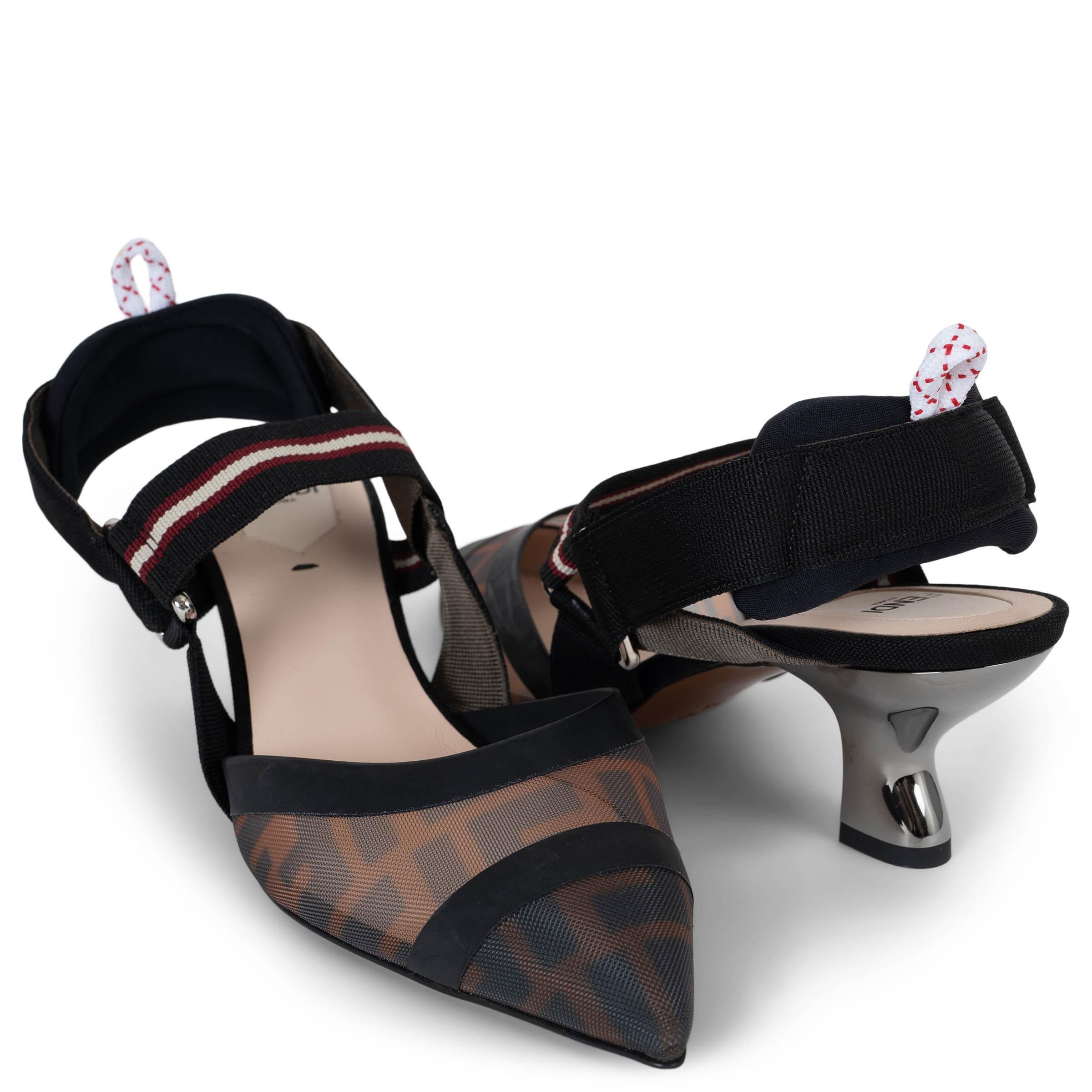 FENDI schwarzes Netz COLIRBI 55 KITTEN HEEL Slingbacks Heels Schuhe 38 im Angebot 1