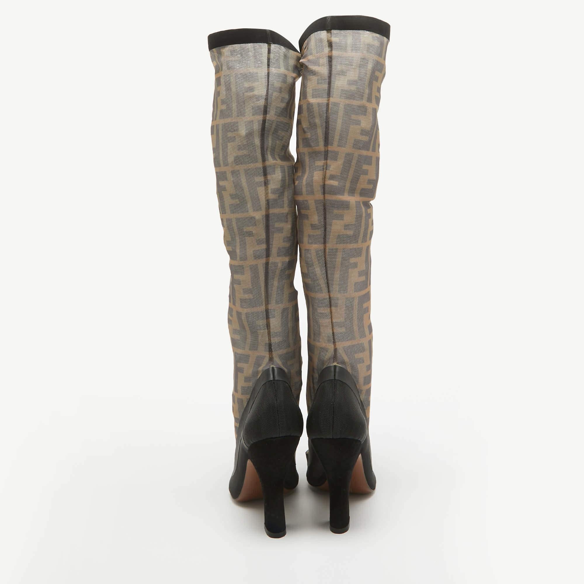 Fendi Schwarz Mesh FF Colibri Mid- Kalbslederstiefel aus Mesh Größe 38 1