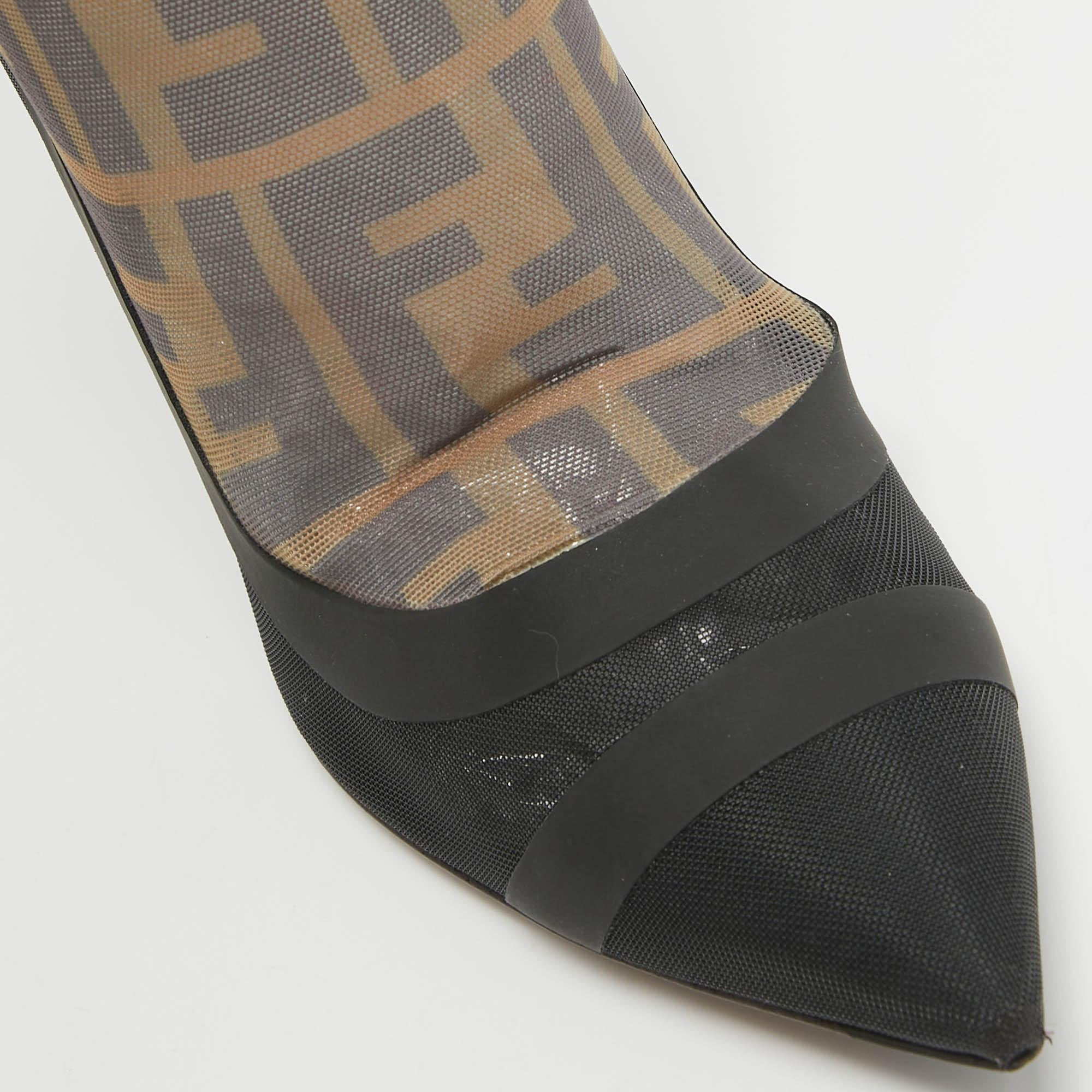 Fendi Schwarz Mesh FF Colibri Mid- Kalbslederstiefel aus Mesh Größe 38 4