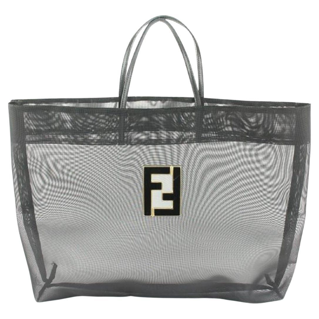 Fendi Black Mesh FF Logo Shopper Tote Bag 107f39