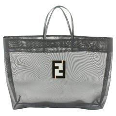 Vintage Fendi Black Mesh FF Logo Shopper Tote Bag 107f39