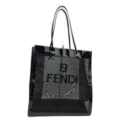 Vintage Fendi Black Mesh FF Logo Shopper Tote Bag 863431