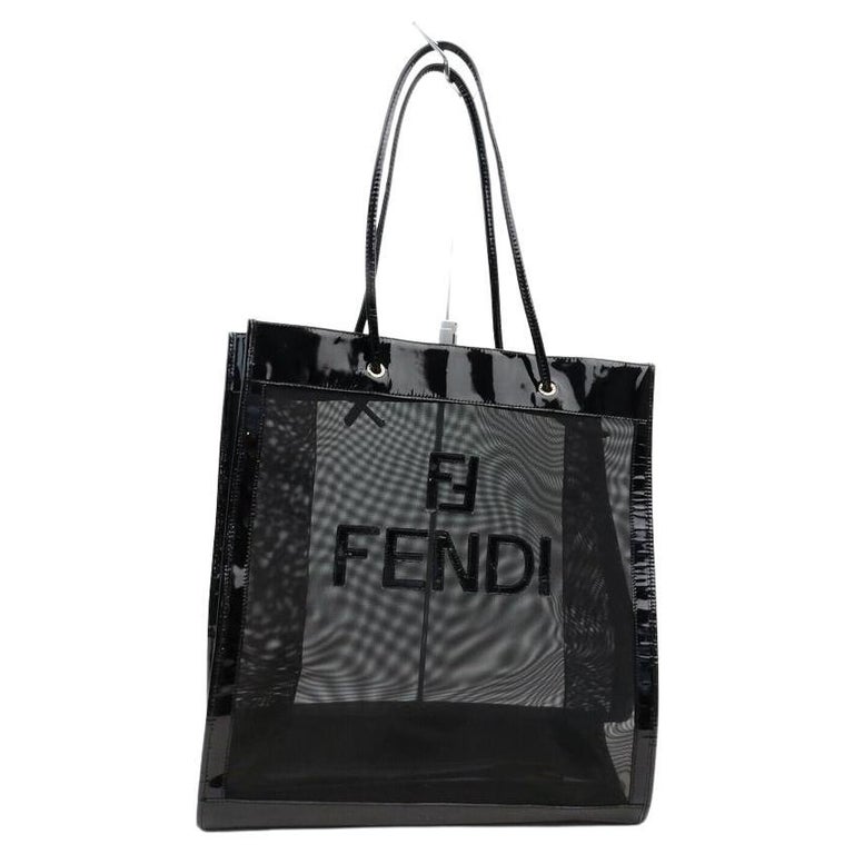 Fendi Black Mesh FF Logo Shopper Tote Bag 863431 at 1stDibs