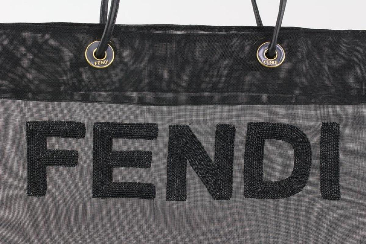 Fendi Black Mesh Logo Shopper Tote Bag 1025f18 3